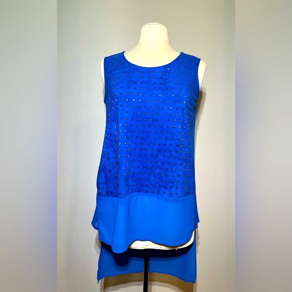 ALBERTO MAKALI ROYAL BLUE EVENING TOP | CRYSTAL EMBELLISHED